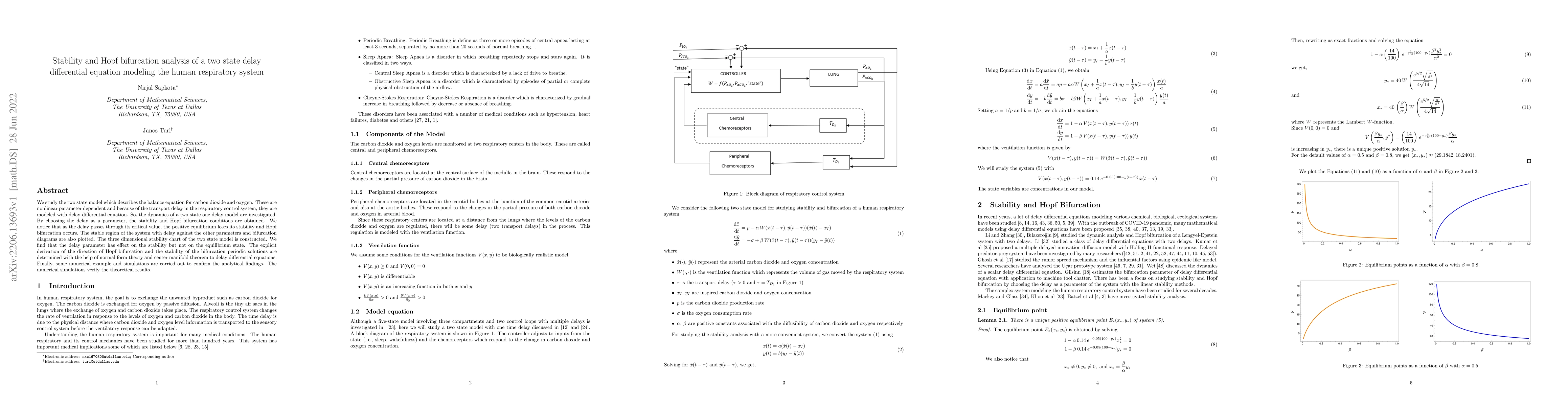Thumbnail for Stability and Hopf bifurcation analysis of a two state delay
  differential equation modeling the human respiratory system