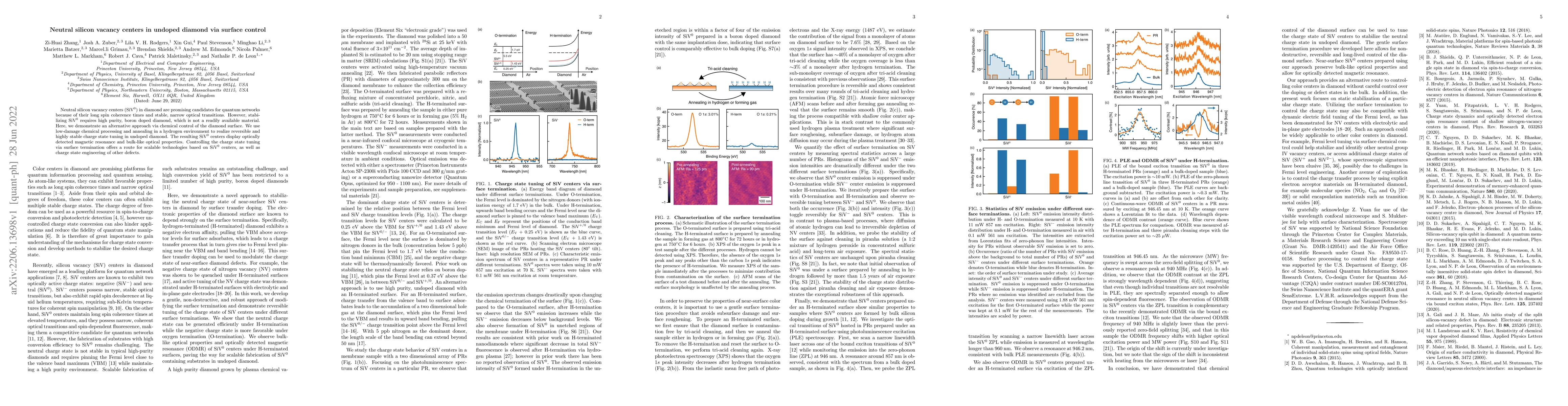 Thumbnail for Neutral silicon vacancy centers in undoped diamond via surface control