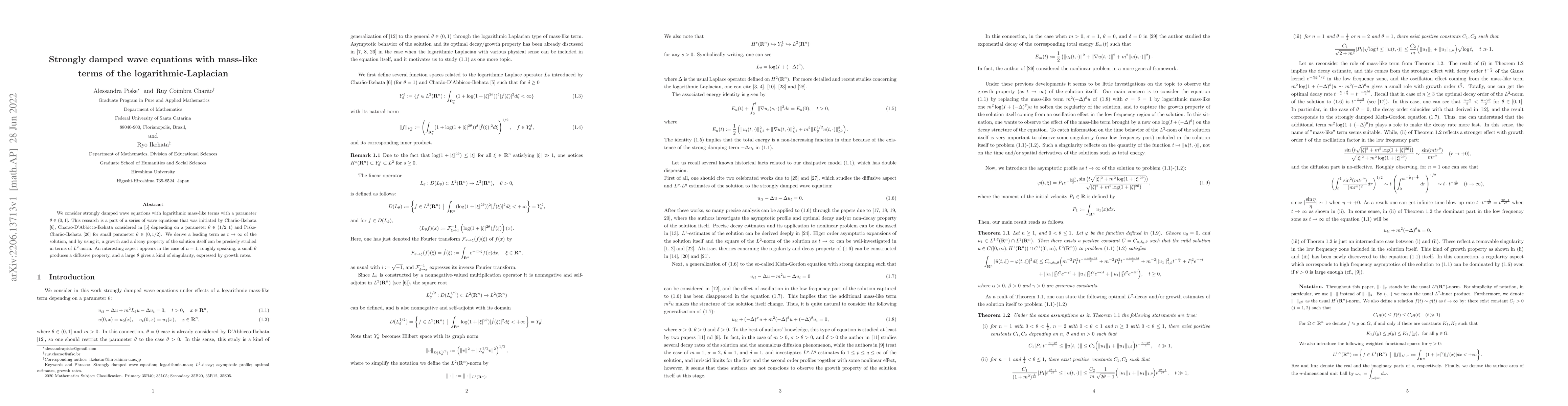 Thumbnail for Strongly damped wave equations with mass-like terms of the
  logarithmic-Laplacian