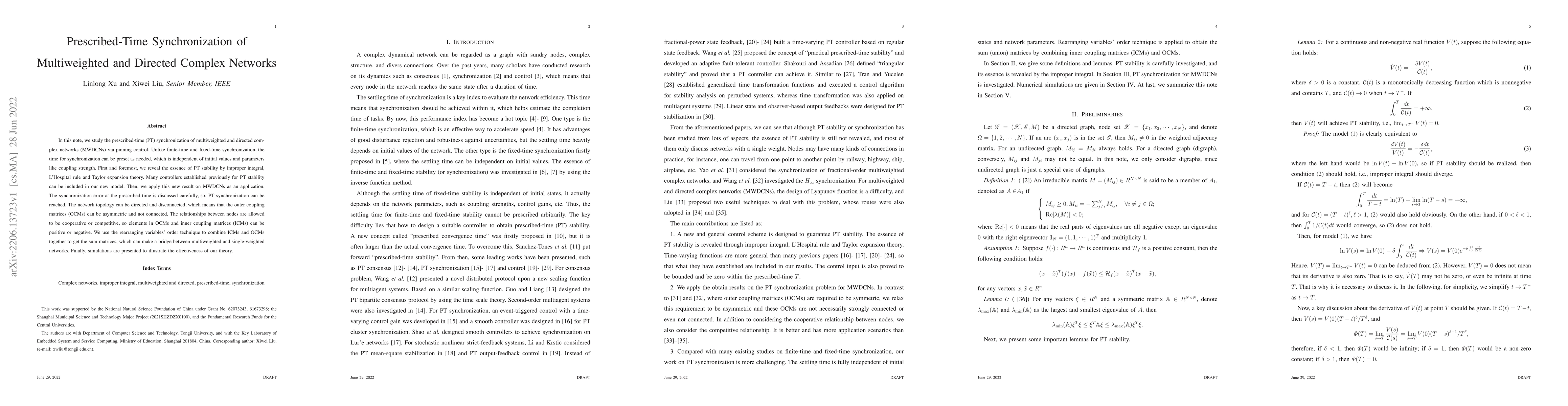 Thumbnail for Prescribed-Time Synchronization of Multiweighted and Directed Complex
  Networks