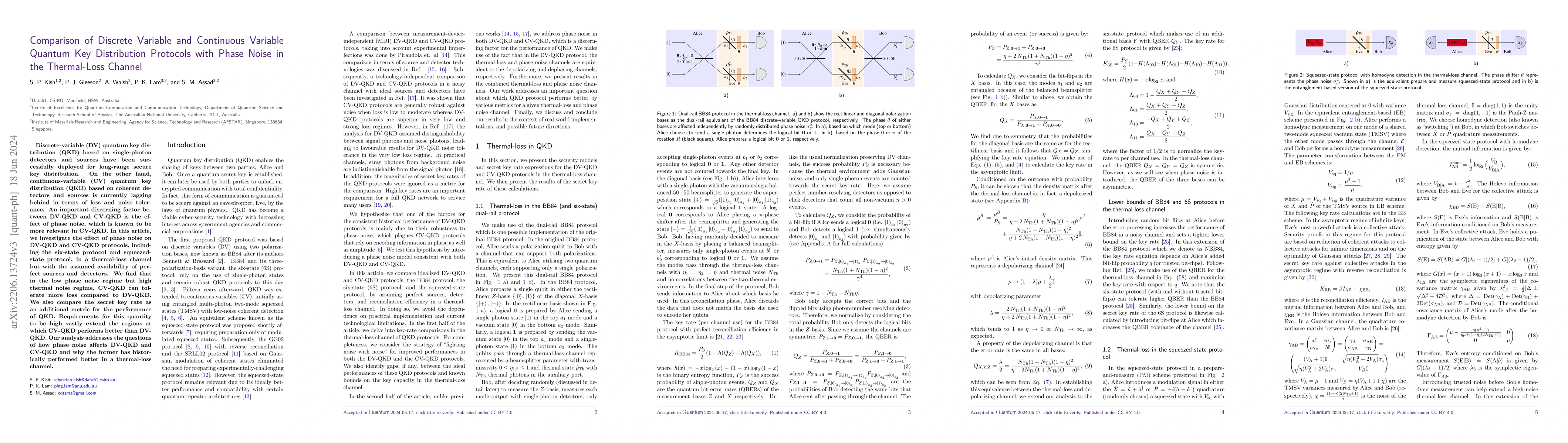 Thumbnail for Comparison of Discrete Variable and Continuous Variable Quantum Key
  Distribution Protocols with Phase Noise in the Thermal-Loss Channel