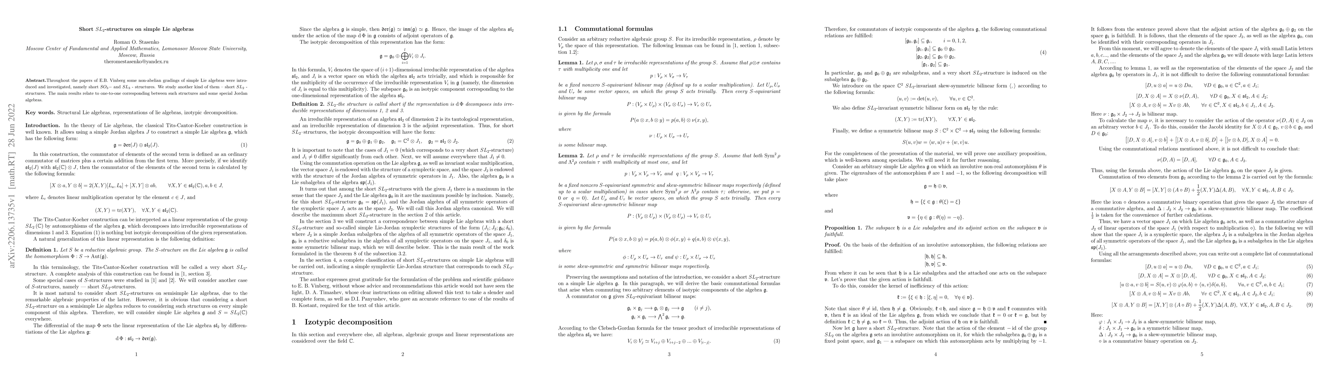 Thumbnail for Short $SL_2$-structures on simple Lie algebras