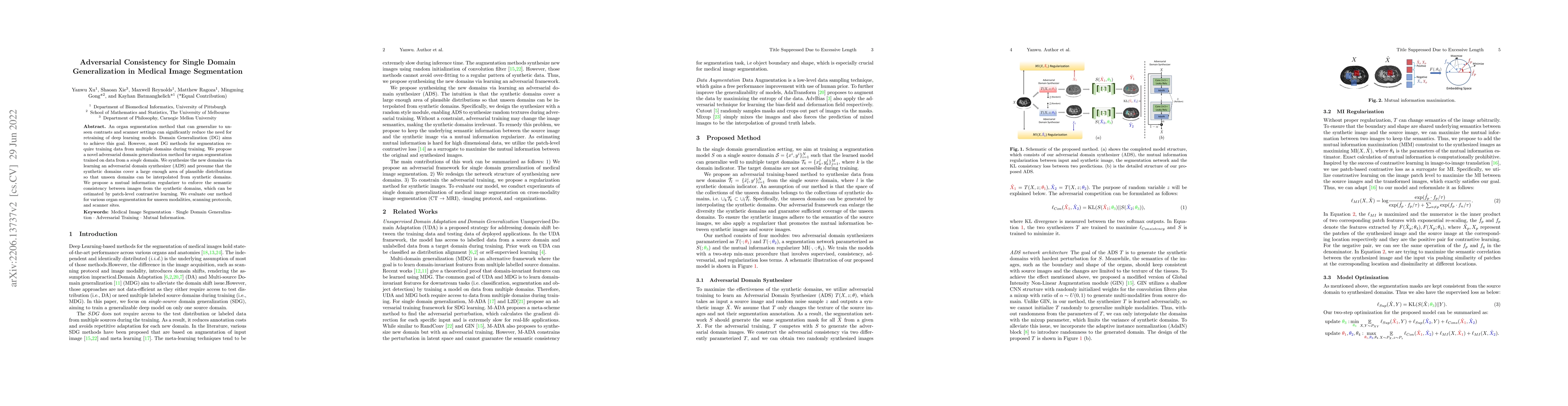 Thumbnail for Adversarial Consistency for Single Domain Generalization in Medical
  Image Segmentation