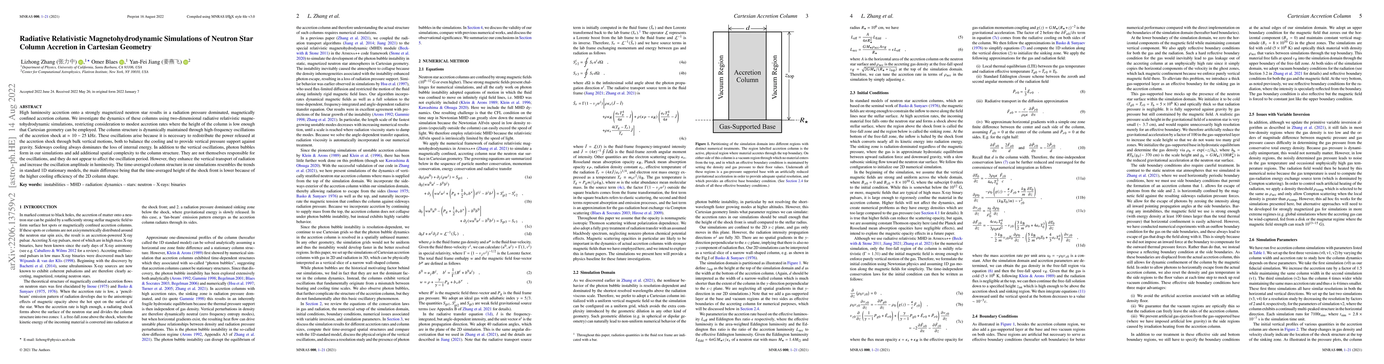 Thumbnail for Radiative Relativistic Magnetohydrodynamic Simulations of Neutron Star
  Column Accretion in Cartesian Geometry