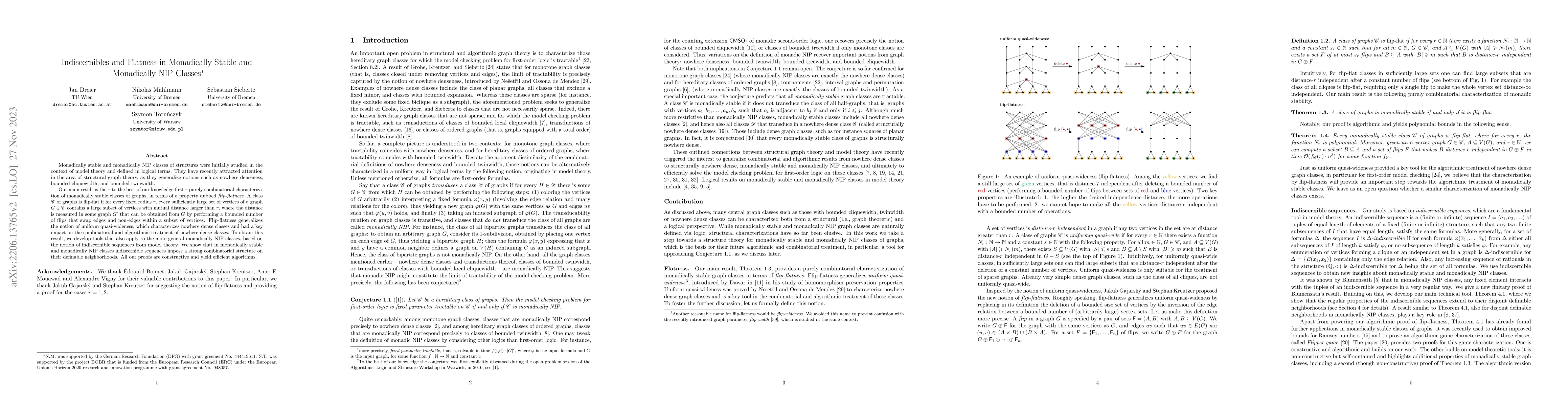 Thumbnail for Indiscernibles and Flatness in Monadically Stable and Monadically NIP
  Classes