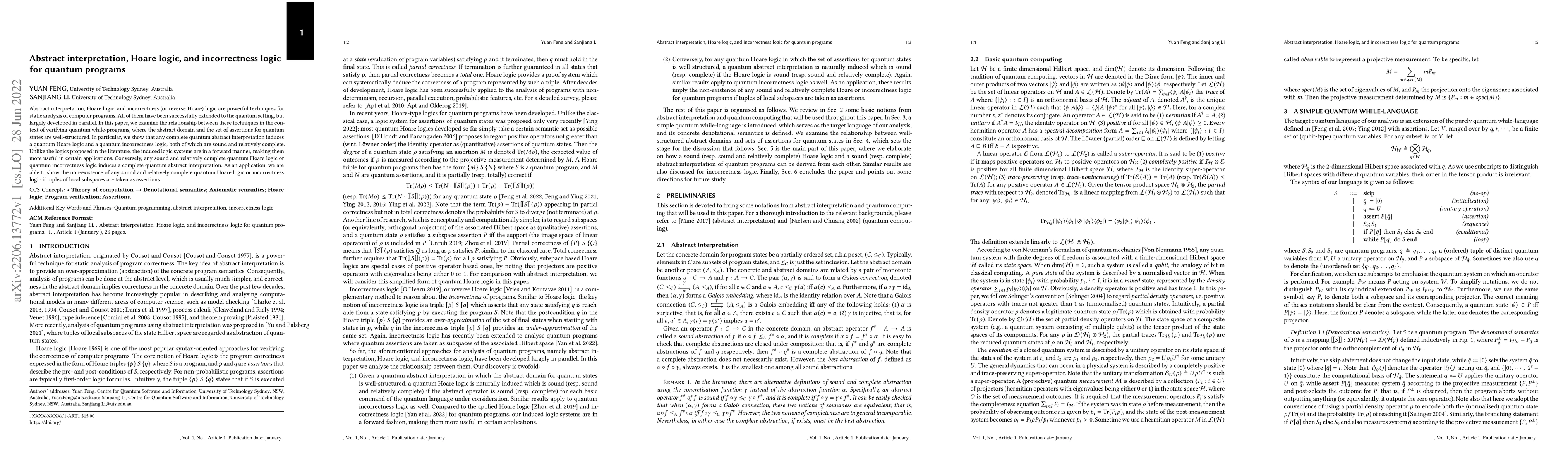 Thumbnail for Abstract interpretation, Hoare logic, and incorrectness logic for
  quantum programs