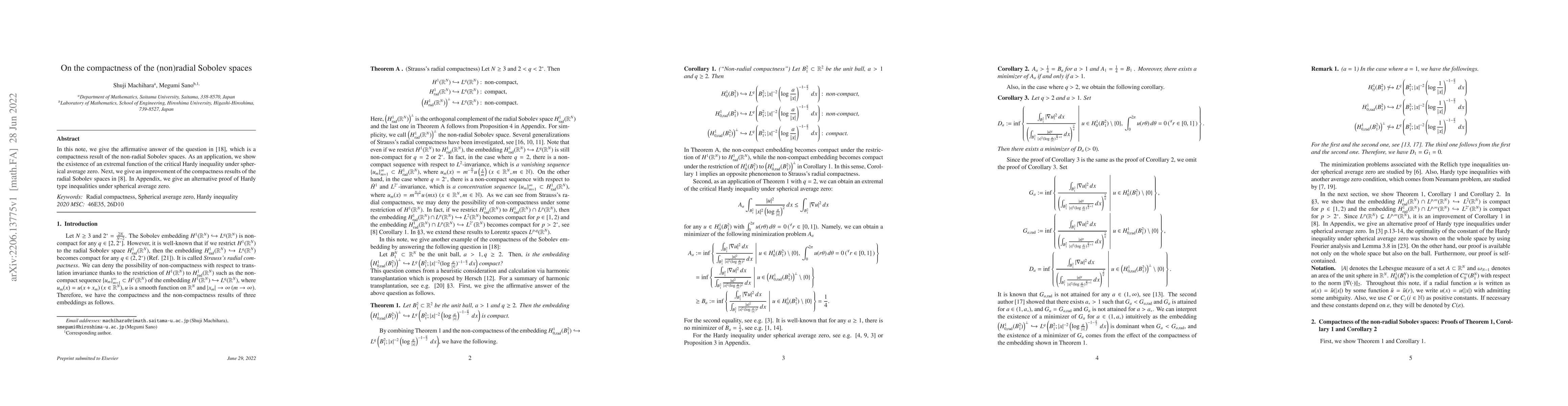 Thumbnail for On the compactness of the (non)radial Sobolev spaces