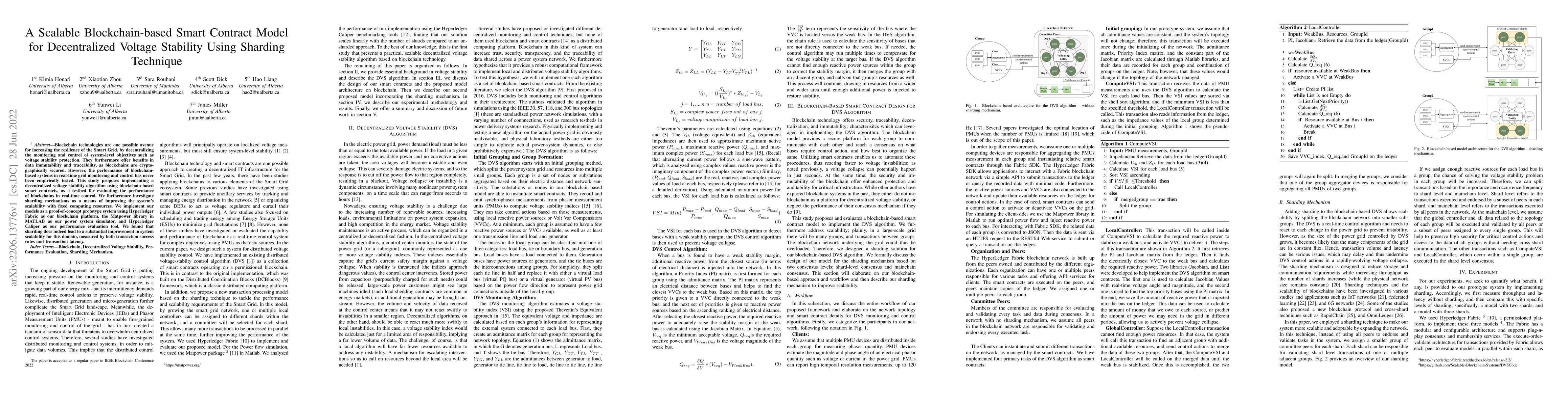Thumbnail for A Scalable Blockchain-based Smart Contract Model for Decentralized
  Voltage Stability Using Sharding Technique
