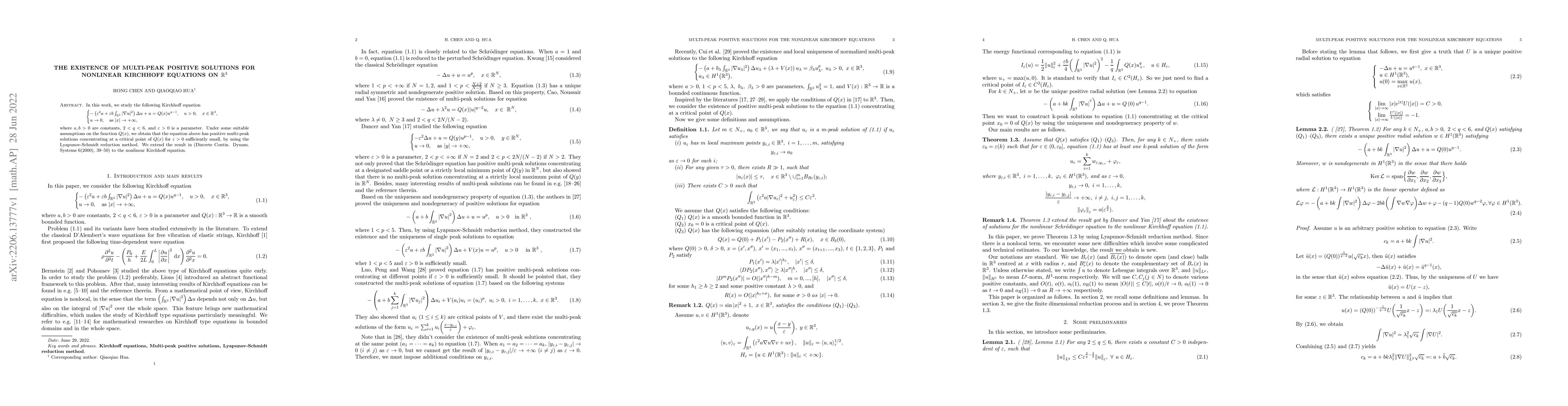 Thumbnail for The existence of multi-peak positive solutions for nonlinear Kirchhoff
  equations