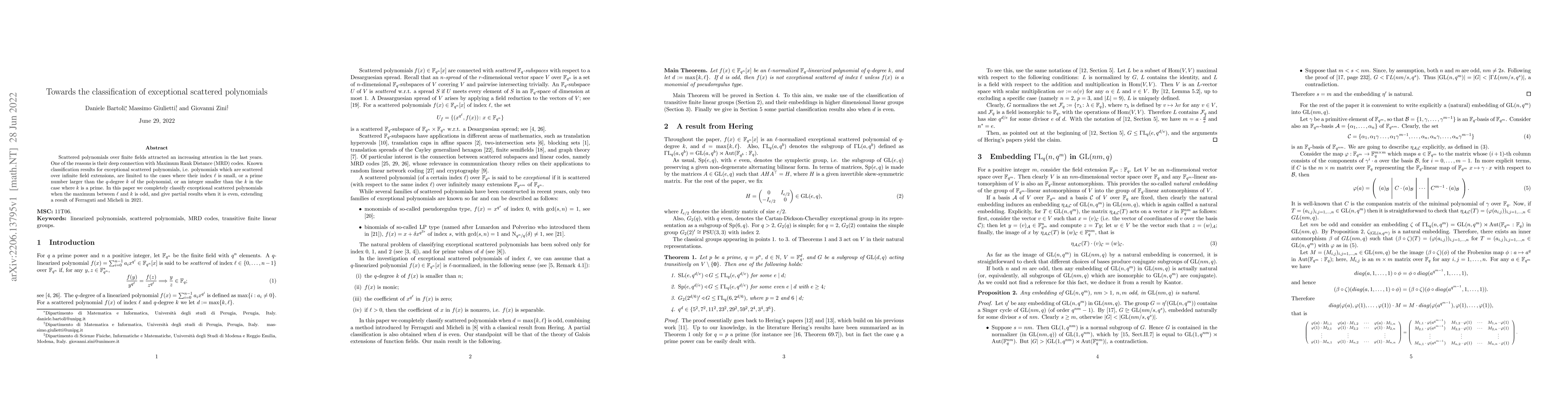 Thumbnail for Towards the classification of exceptional scattered polynomials