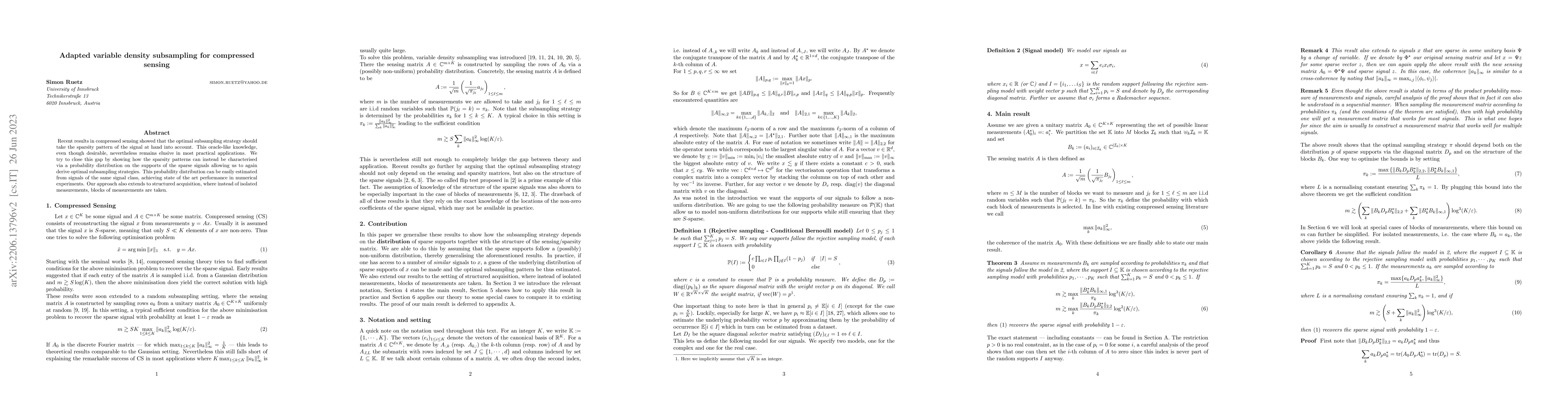 Thumbnail for Adapted variable density subsampling for compressed sensing