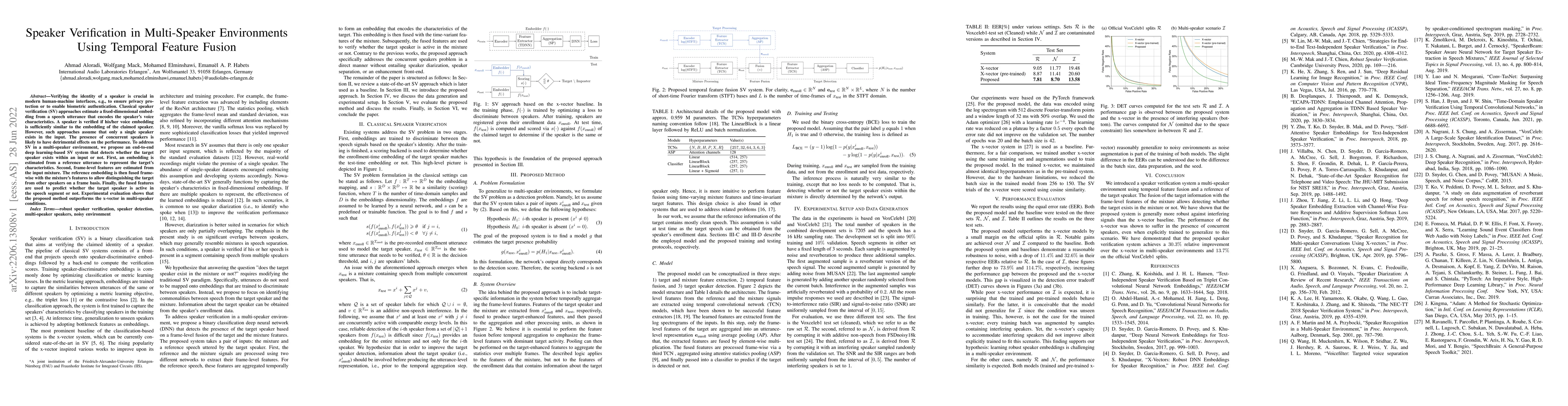 Thumbnail for Speaker Verification in Multi-Speaker Environments Using Temporal
  Feature Fusion