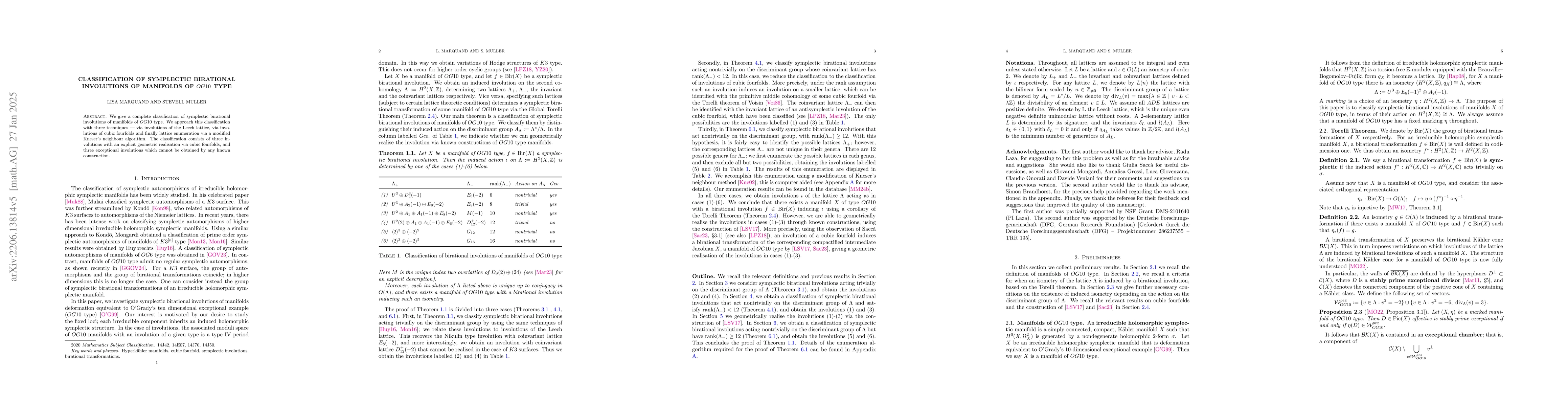 Thumbnail for Classification of Symplectic Birational Involutions of Manifolds of
  $OG10$ type