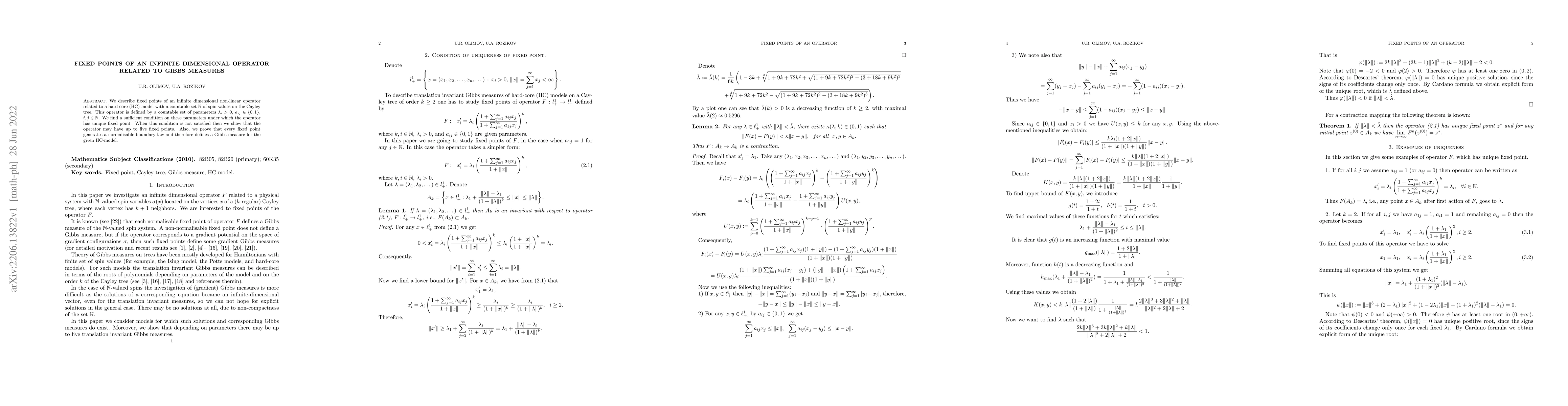 Thumbnail for Fixed points of an infinite dimensional operator related to Gibbs
  measures