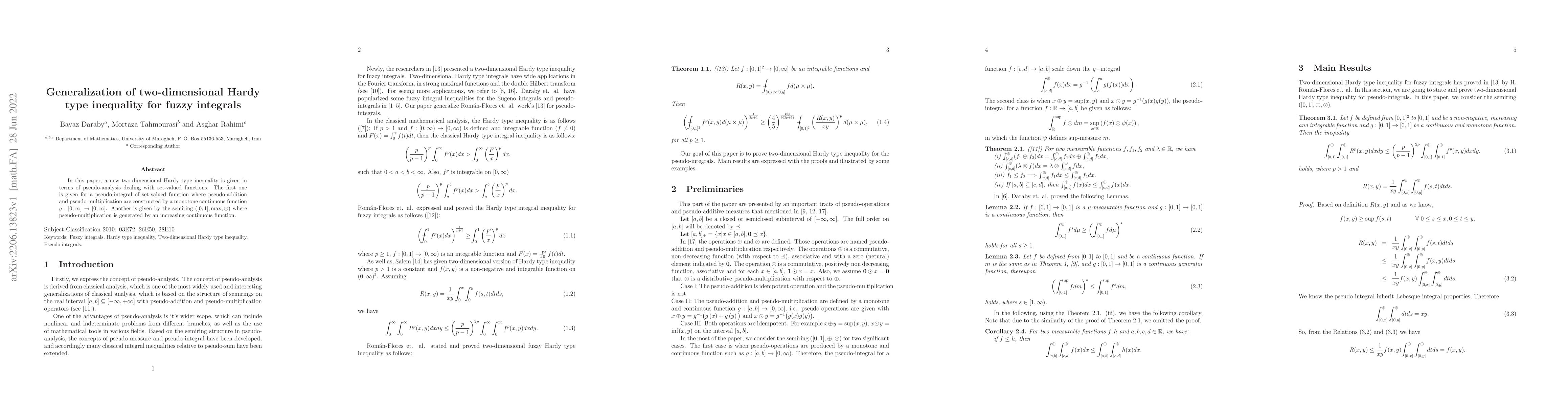 Thumbnail for Generalization of two-dimensional Hardy type inequality for fuzzy
  integrals