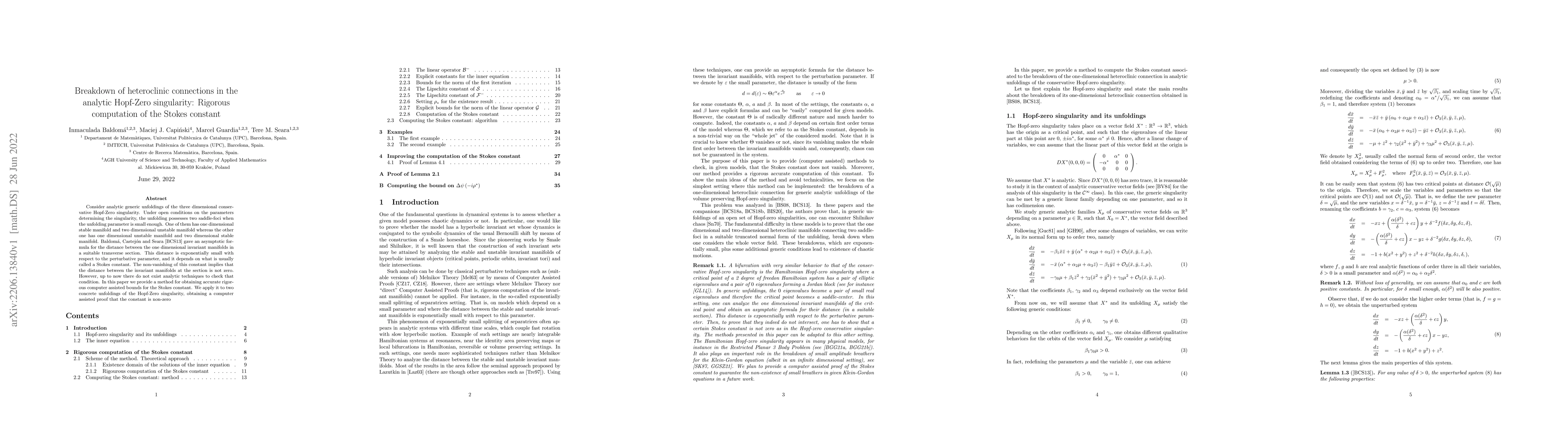 Thumbnail for Breakdown of heteroclinic connections in the analytic Hopf-Zero
  singularity: Rigorous computation of the Stokes constant