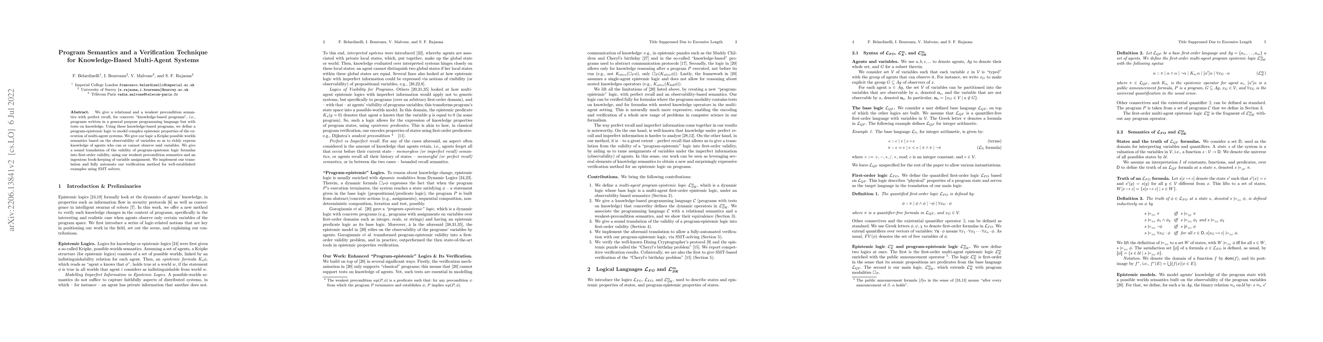 Thumbnail for Program Semantics and a Verification Technique for Knowledge-Based
  Multi-Agent Systems