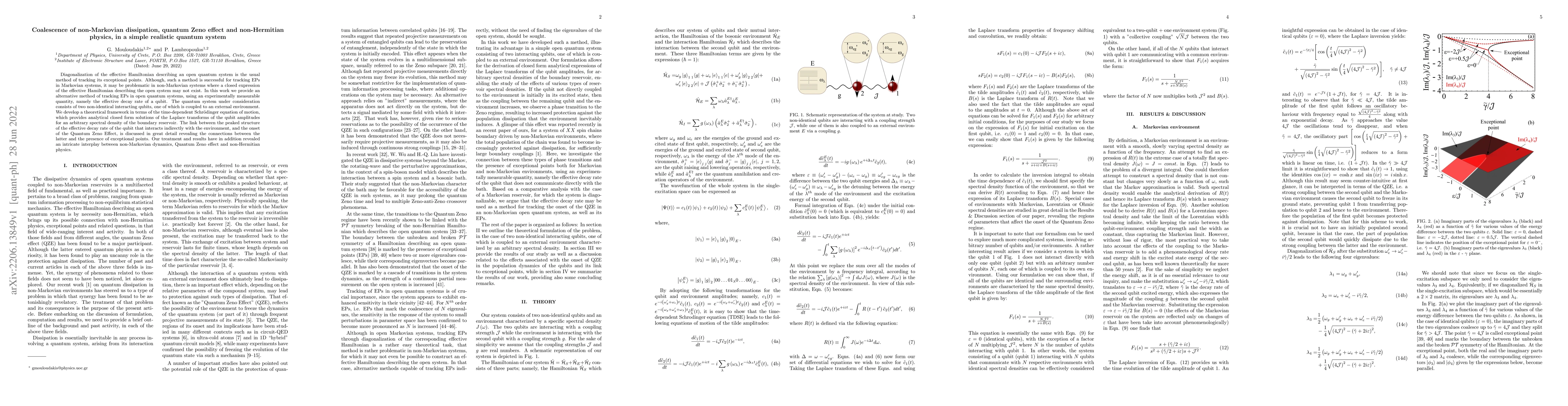 Thumbnail for Coalescence of non-Markovian dissipation, quantum Zeno effect and
  non-Hermitian physics, in a simple realistic quantum system