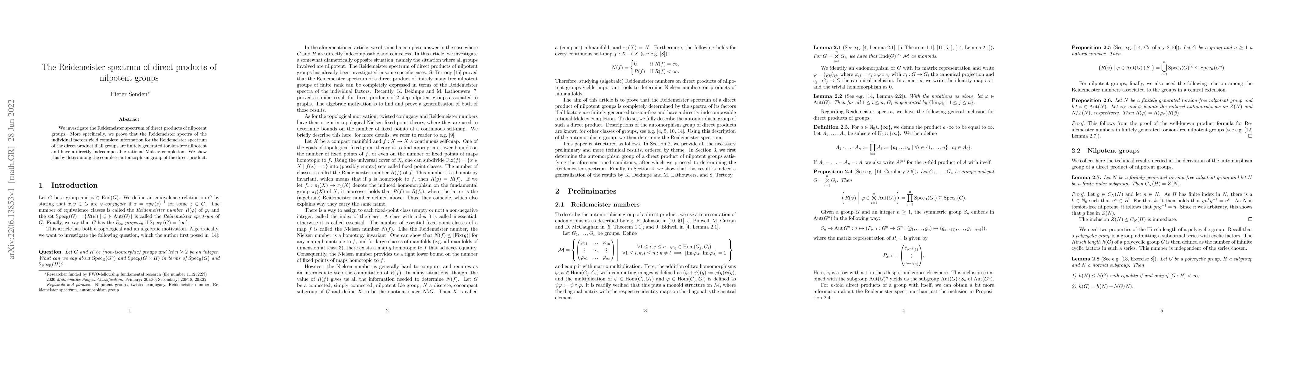 Thumbnail for The Reidemeister spectrum of direct products of nilpotent groups