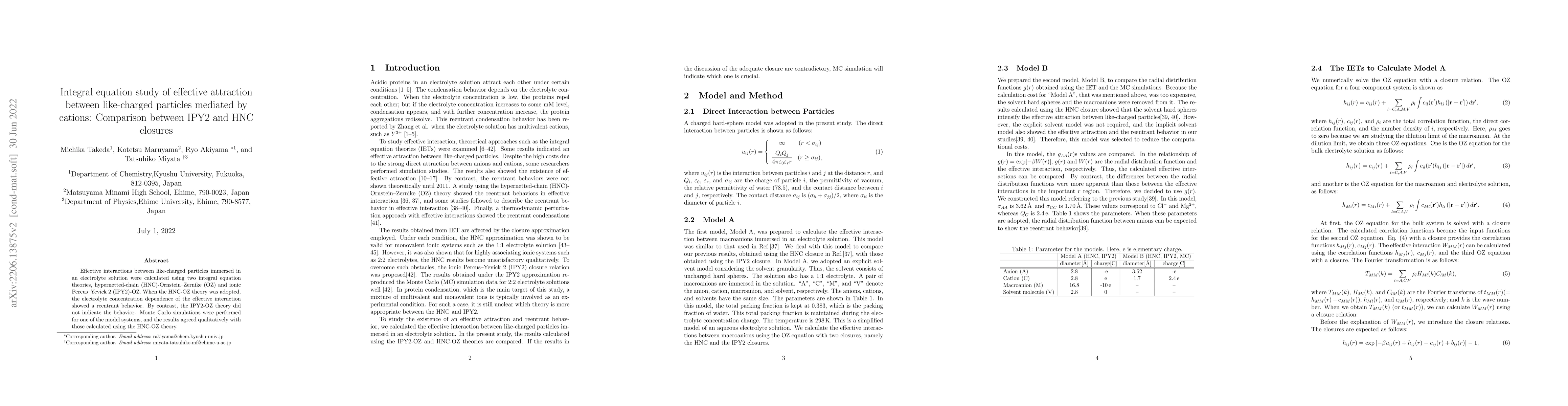 Thumbnail for Integral equation study of effective attraction between like-charged
  particles mediated by cations: Comparison between IPY2 and HNC closures