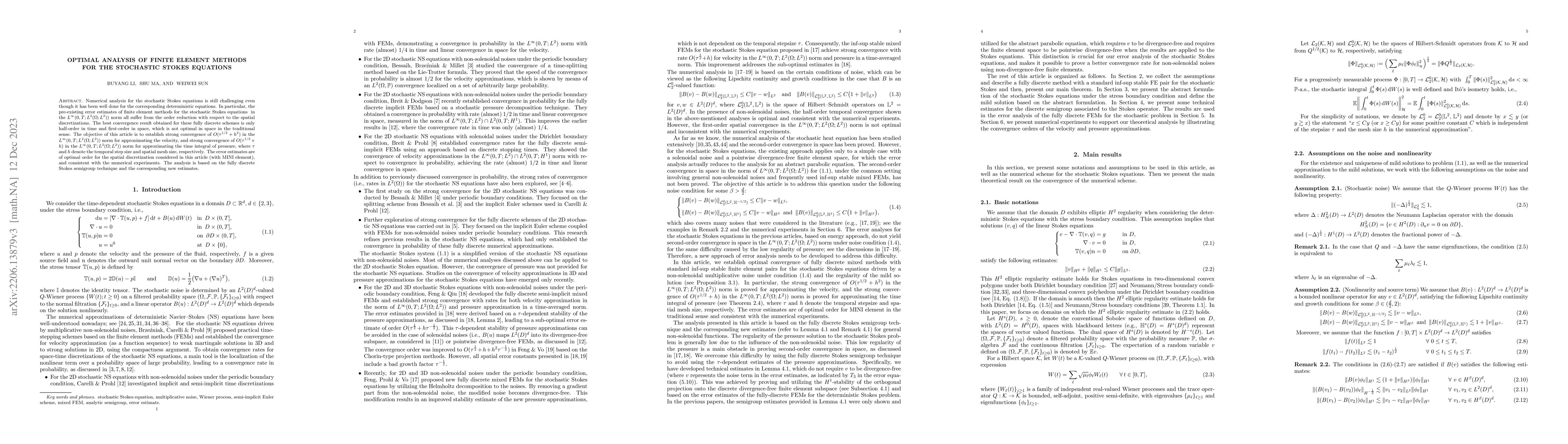 Thumbnail for Optimal analysis of finite element methods for the stochastic Stokes
  equations