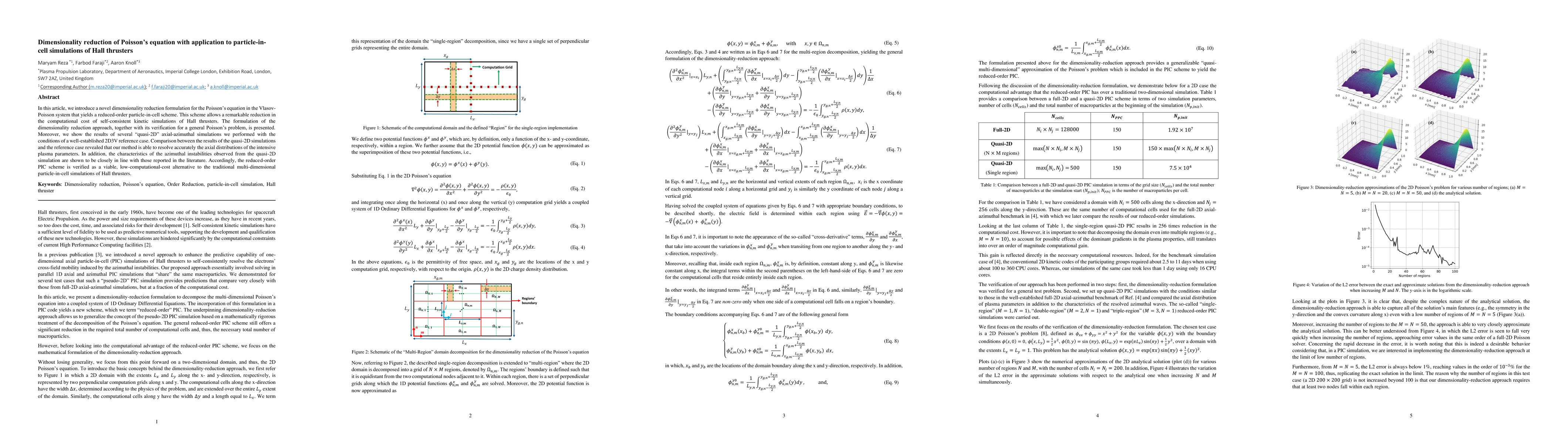 Thumbnail for Dimensionality reduction of Poisson's equation with application to
  particle-in-cell simulations of Hall thrusters