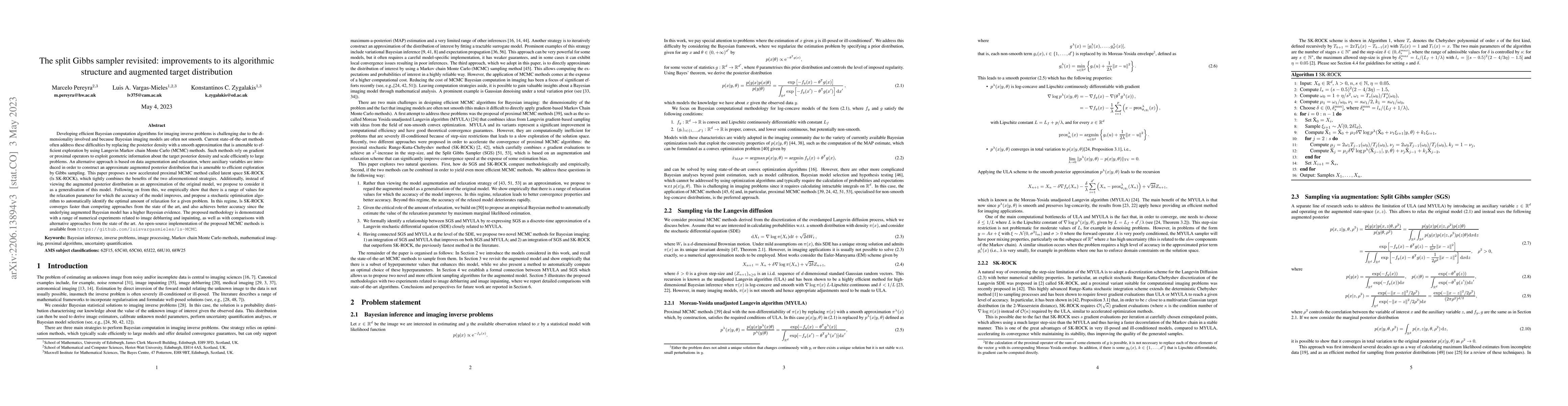 Thumbnail for The split Gibbs sampler revisited: improvements to its algorithmic
  structure and augmented target distribution