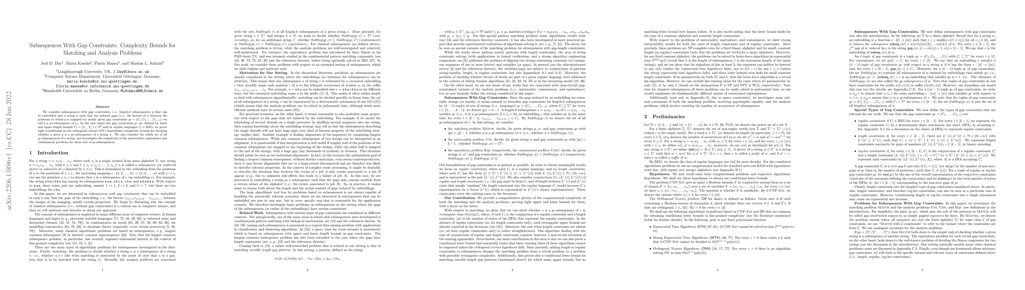 Thumbnail for Subsequences With Gap Constraints: Complexity Bounds for Matching and
  Analysis Problems