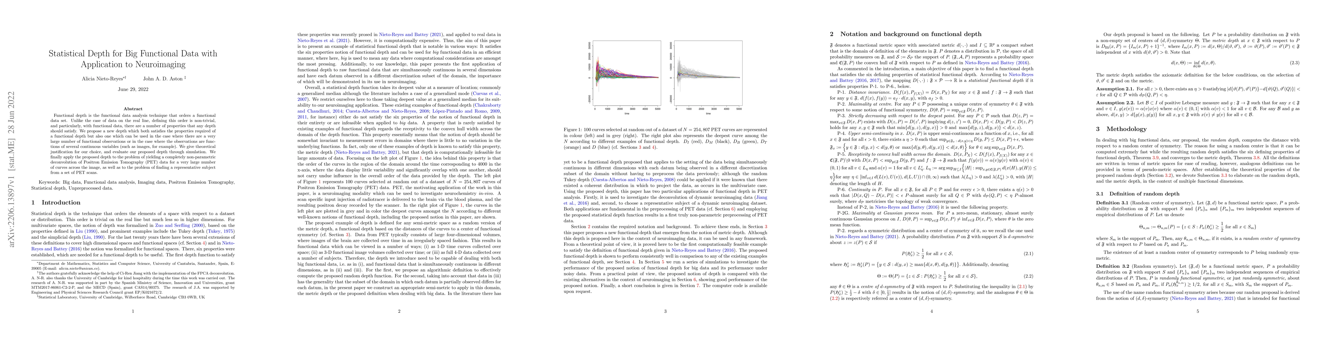 Thumbnail for Statistical Depth for Big Functional Data with Application to
  Neuroimaging
