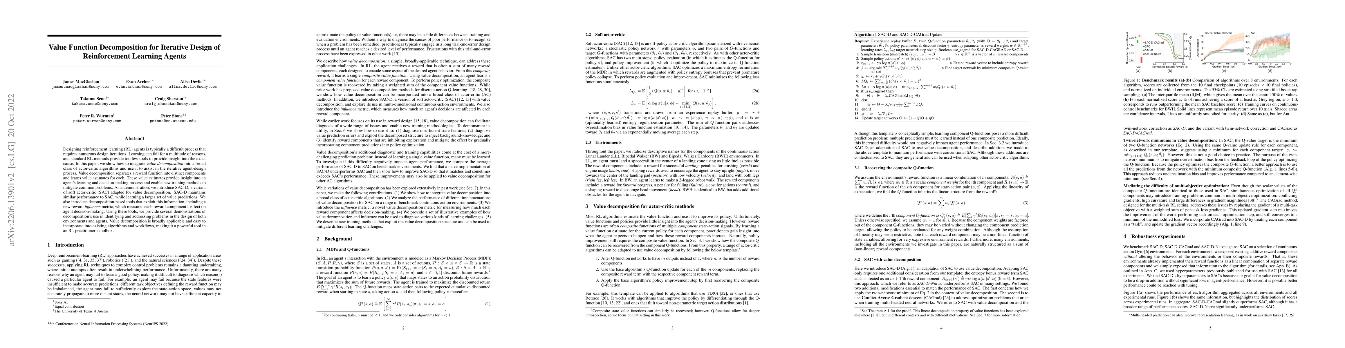 Thumbnail for Value Function Decomposition for Iterative Design of Reinforcement
  Learning Agents