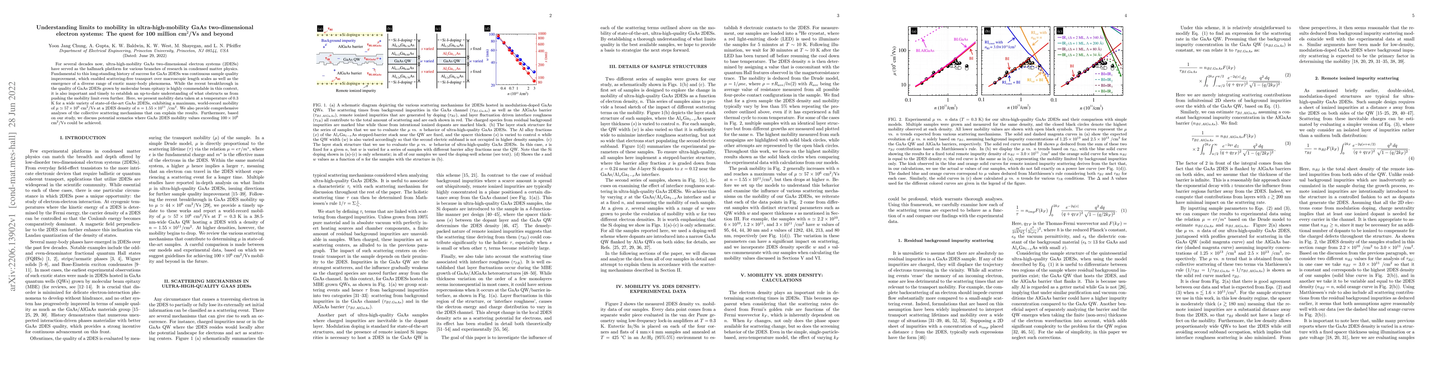 Thumbnail for Understanding limits to mobility in ultra-high-mobility GaAs
  two-dimensional electron systems: The quest for 100 million cm$^2$/Vs and
  beyond