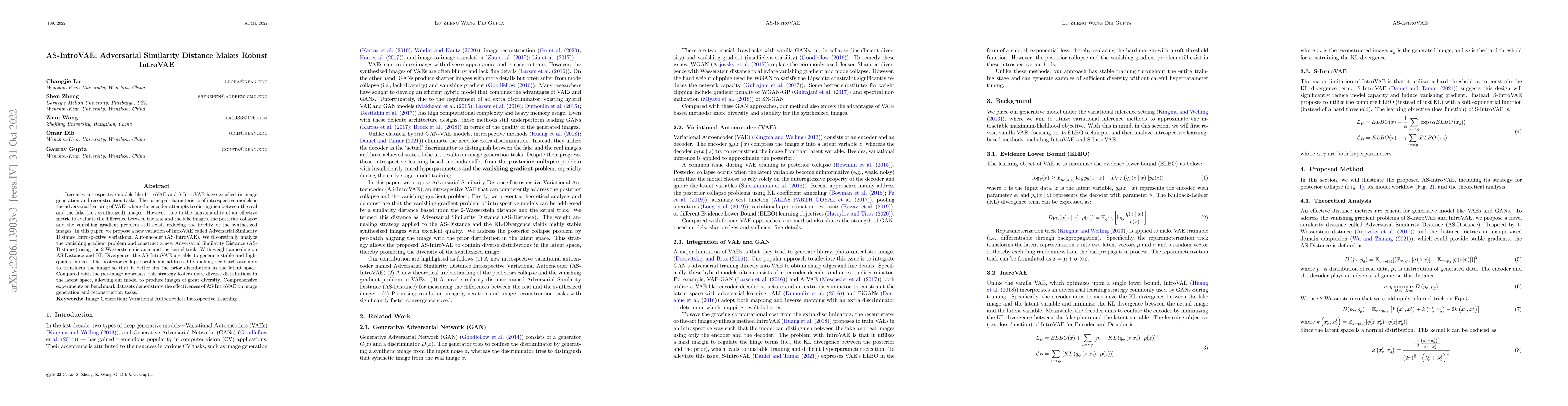 Thumbnail for AS-IntroVAE: Adversarial Similarity Distance Makes Robust IntroVAE