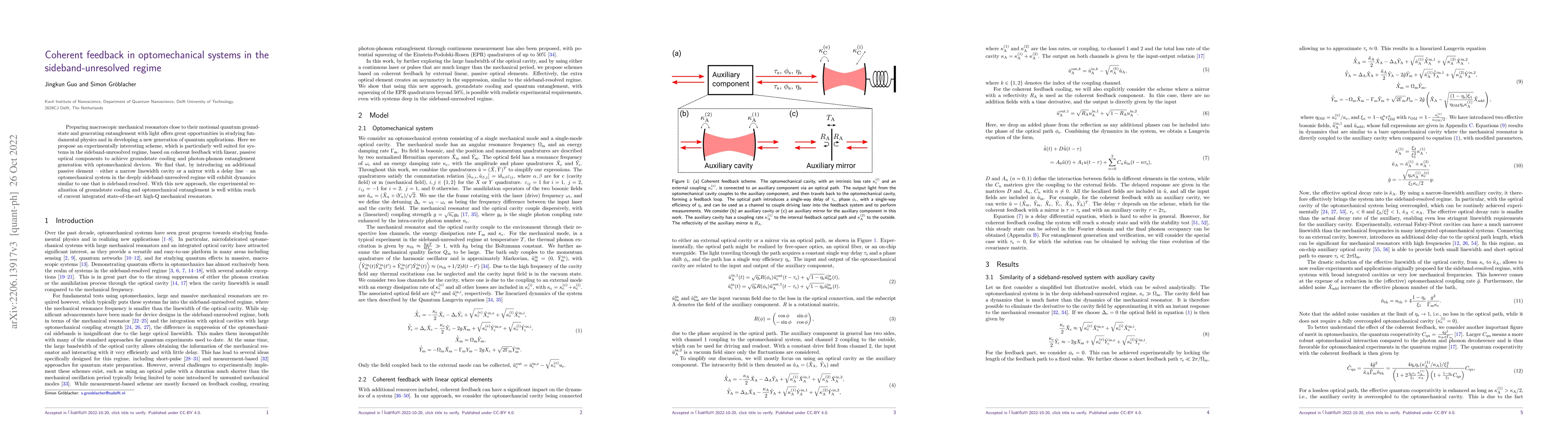Thumbnail for Coherent feedback in optomechanical systems in the sideband-unresolved
  regime