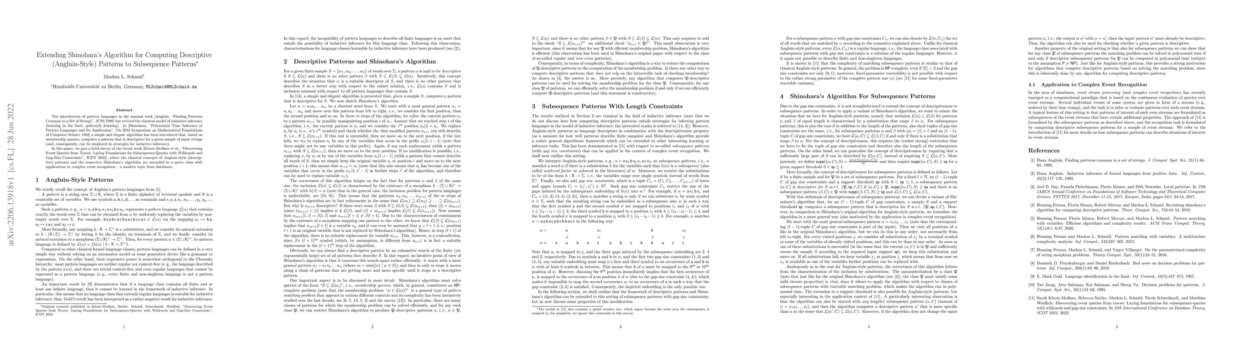 Thumbnail for Extending Shinohara's Algorithm for Computing Descriptive
  (Angluin-Style) Patterns to Subsequence Patterns