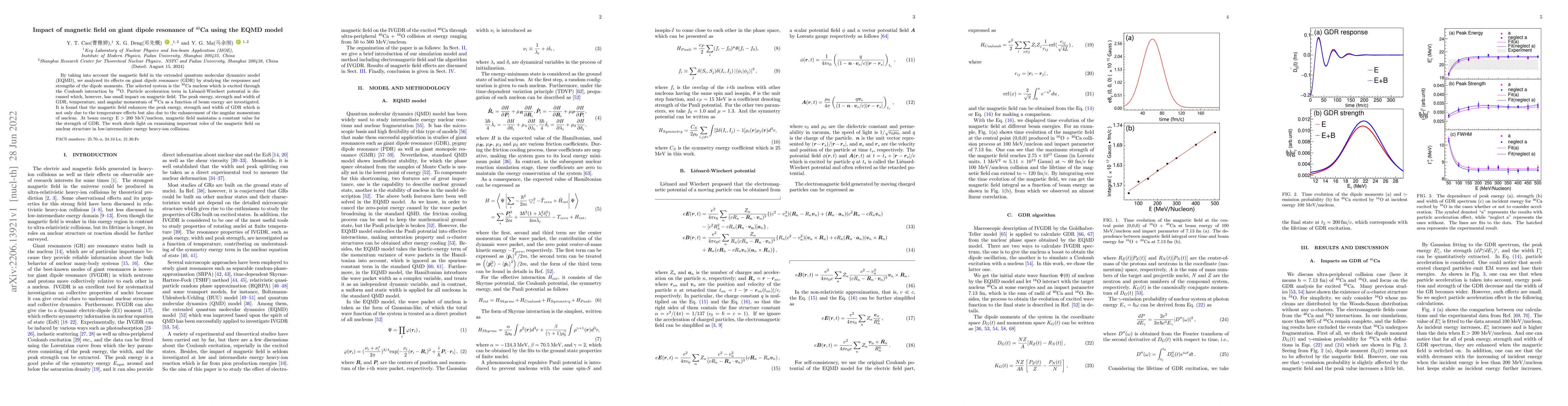 Thumbnail for Impact of magnetic field on giant dipole resonance of $^{40}$Ca using
  the EQMD model