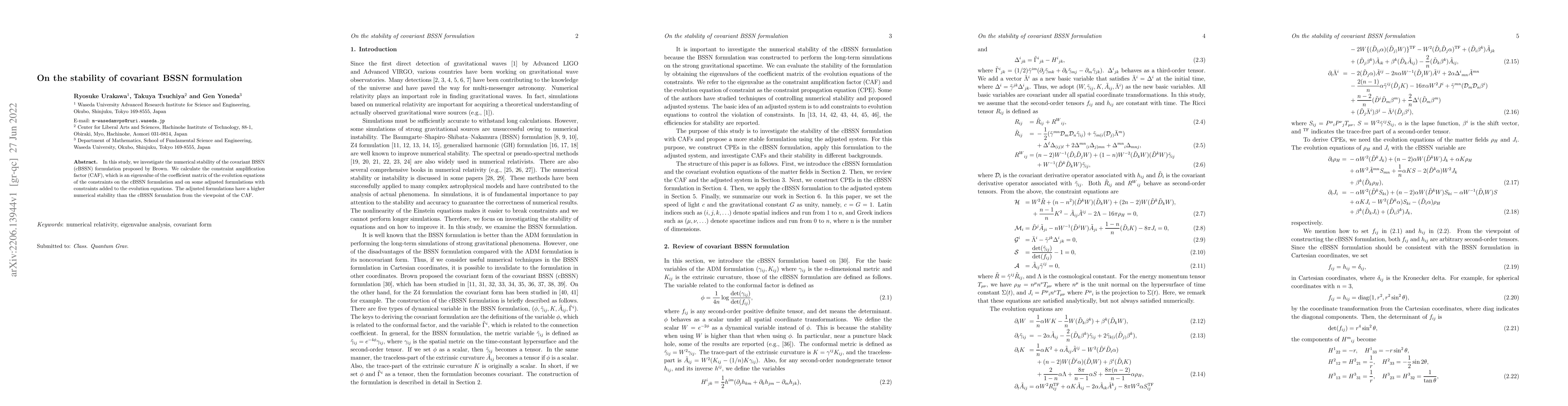 Thumbnail for On the stability of covariant BSSN formulation