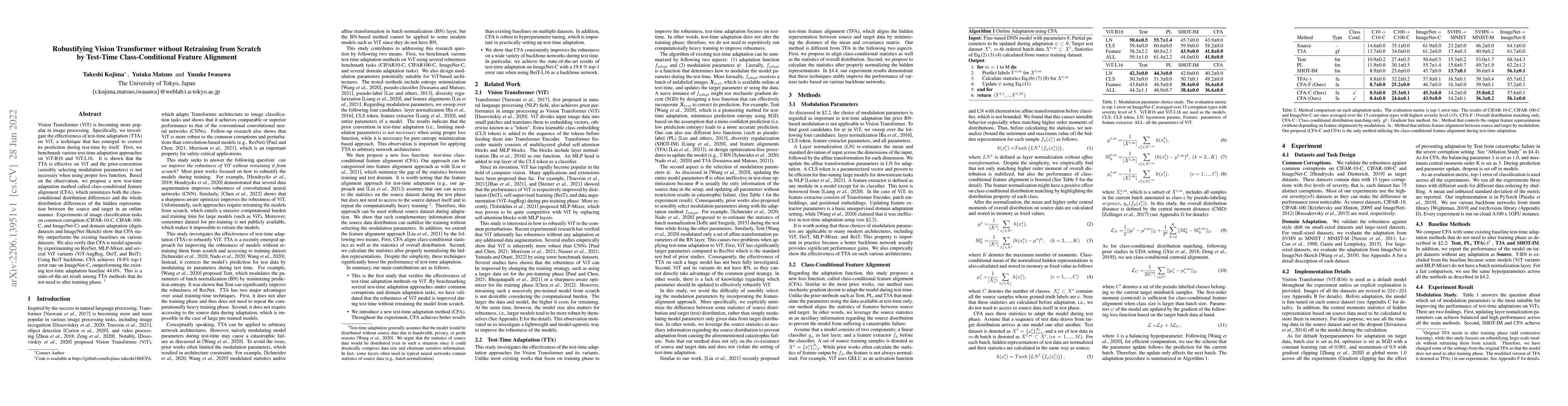 Thumbnail for Robustifying Vision Transformer without Retraining from Scratch by
  Test-Time Class-Conditional Feature Alignment