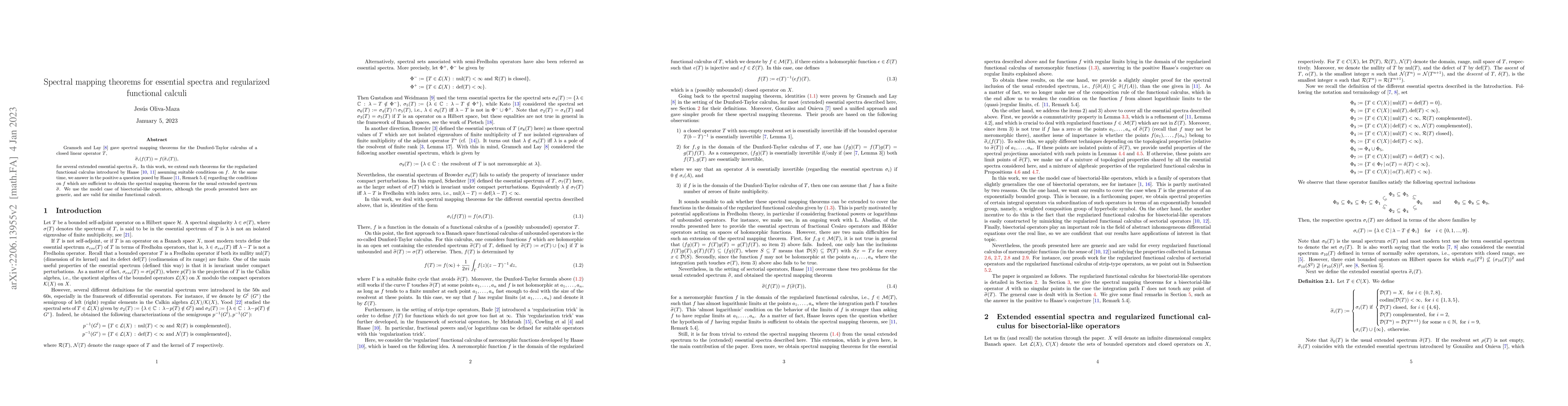 Thumbnail for Spectral mapping theorems for essential spectra and regularized
  functional calculi