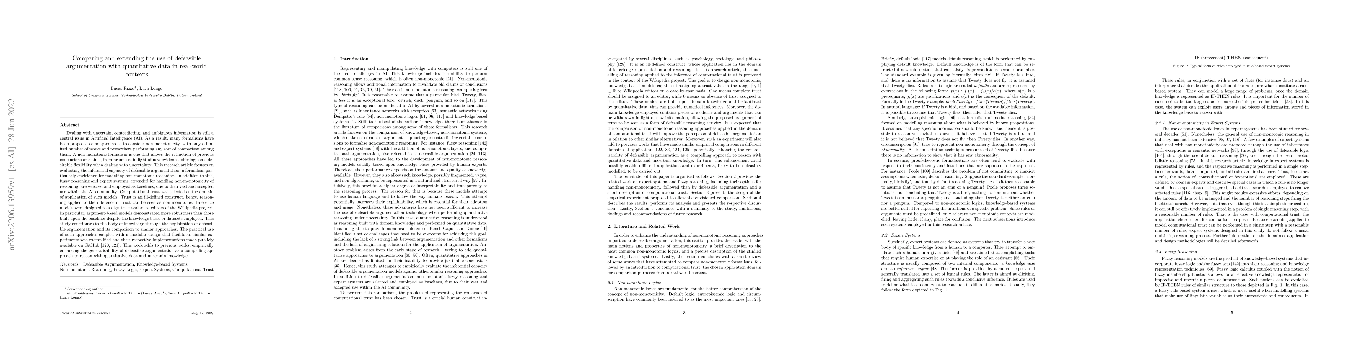 Thumbnail for Comparing and extending the use of defeasible argumentation with
  quantitative data in real-world contexts