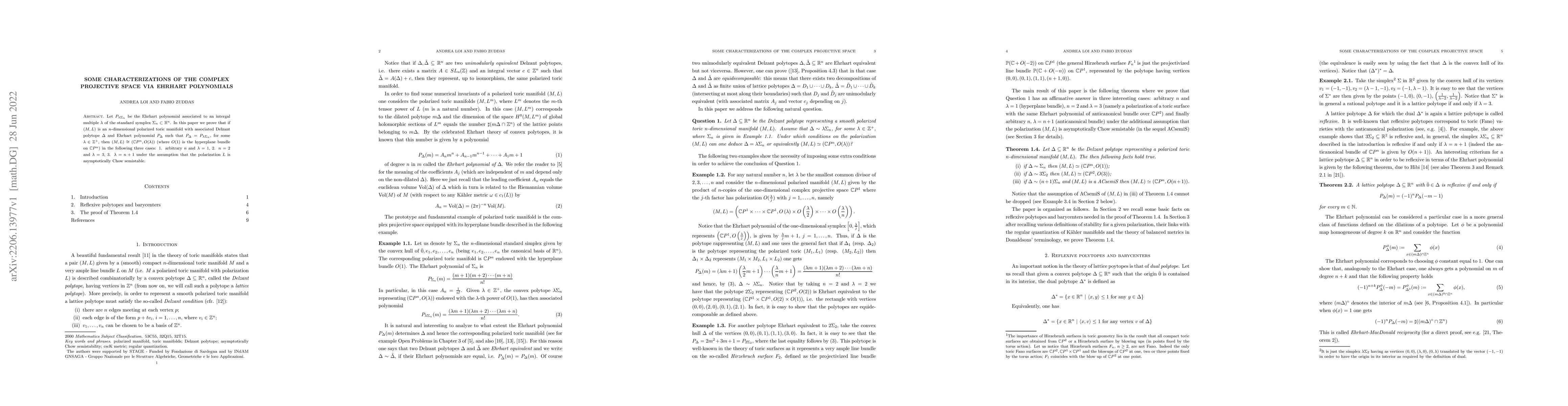 Thumbnail for Some characterizations of the complex projective space via Ehrhart
  polynomials