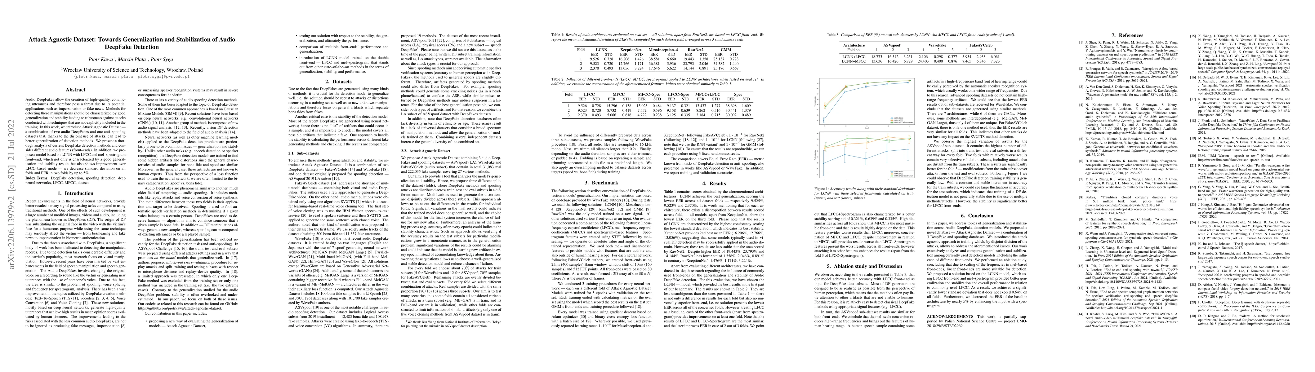 Thumbnail for Attack Agnostic Dataset: Towards Generalization and Stabilization of
  Audio DeepFake Detection
