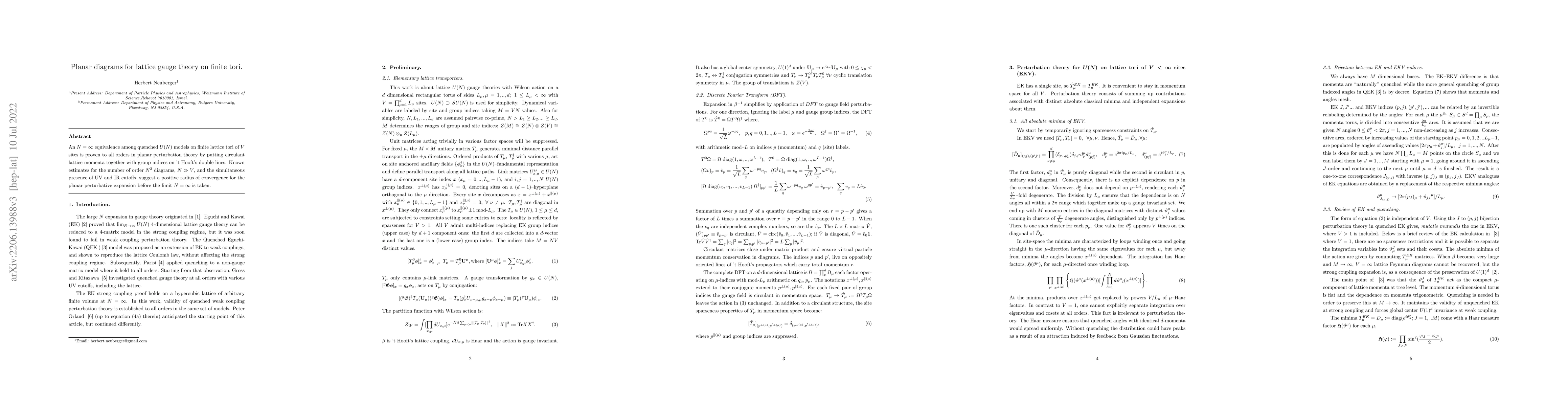 Thumbnail for Planar diagrams for lattice gauge theory on finite tori