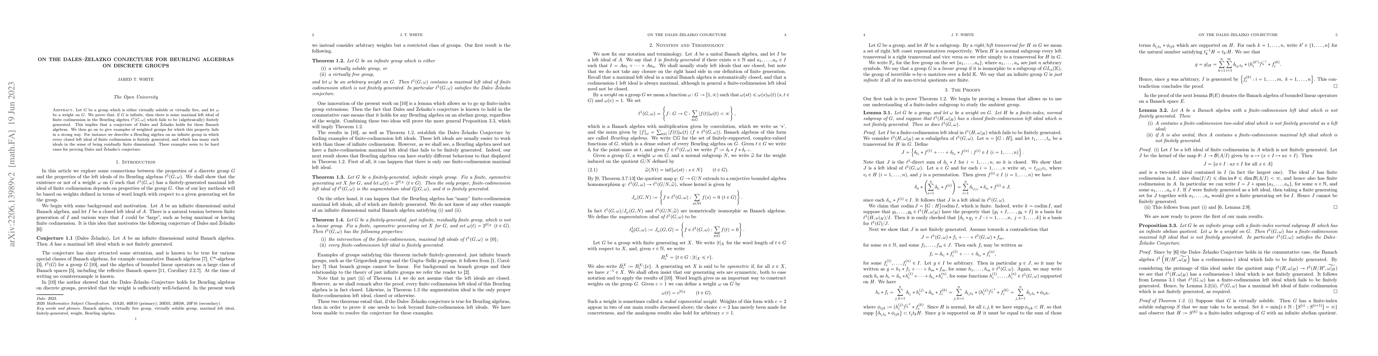 Thumbnail for On the Dales-Zelazko conjecture for Beurling algebras on discrete groups