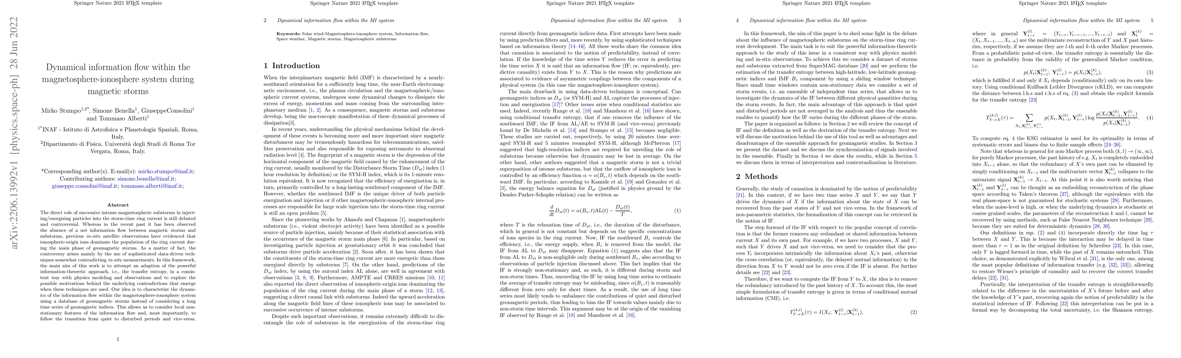 Thumbnail for Dynamical information flow within the magnetosphere-ionosphere system
  during magnetic storms