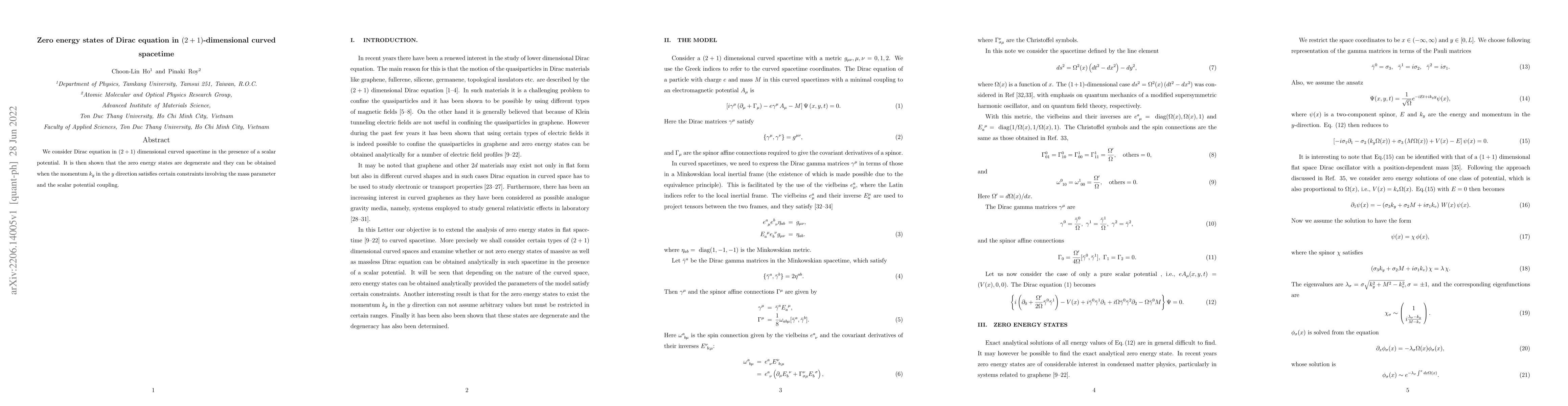Thumbnail for Zero energy states of Dirac equation in $(2+1)$-dimensional curved
  spacetime
