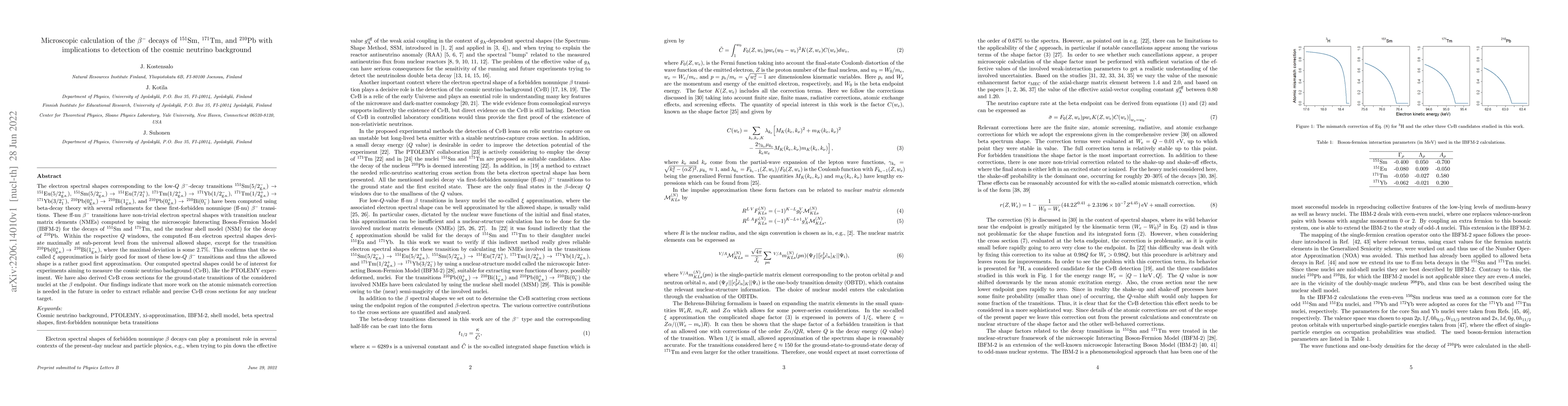 Thumbnail for Microscopic calculation of the $\beta^-$ decays of $^{151}$Sm,
  $^{171}$Tm, and $^{210}$Pb with implications to detection of the cosmic
  neutrino background