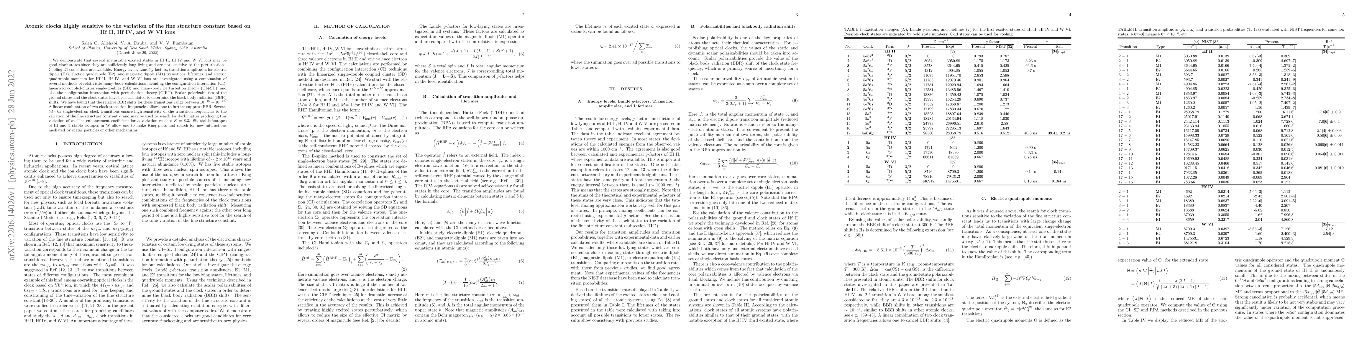 Thumbnail for Atomic clocks highly sensitive to the variation of the fine structure
  constant based on Hf II, Hf IV, and W VI ions