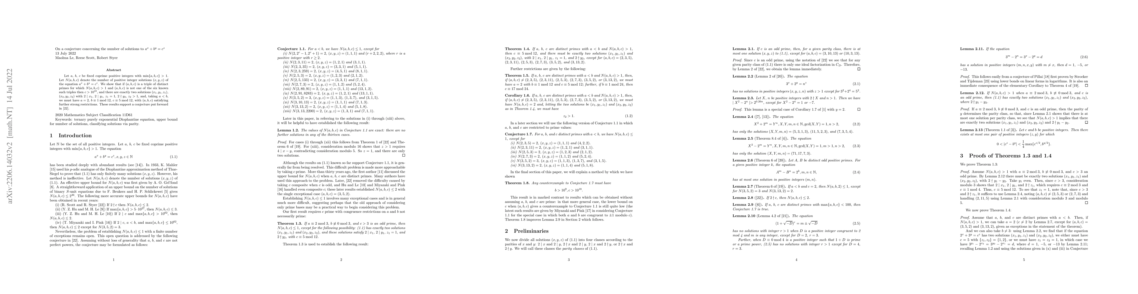 Thumbnail for On a conjecture concerning the number of solutions to $a^x+b^y=c^z$