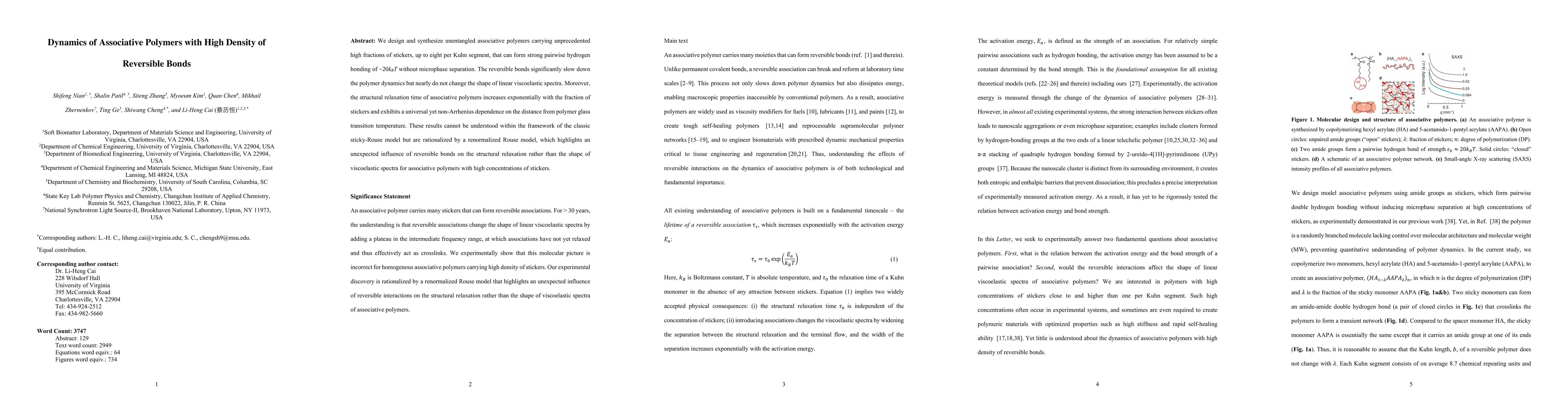 Thumbnail for Dynamics of Associative Polymers with High Density of Reversible Bonds