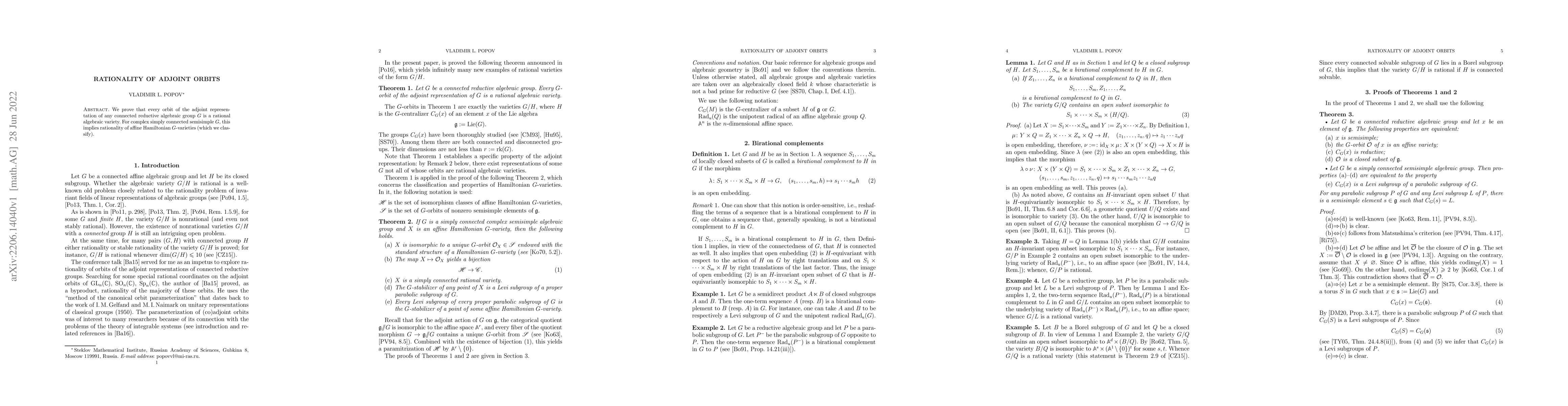 Thumbnail for Rationality of adjoint orbits
